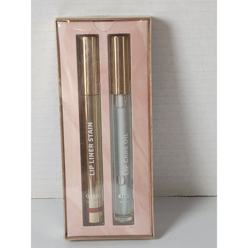 KISSIO Lip Liner Stain & Lip Care Oil Set 2pc Long Lasting Light Brown